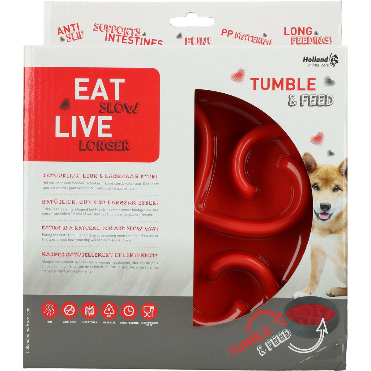 Eat Slow Live Longer Anti-glouton Tumble Feeder Rouge