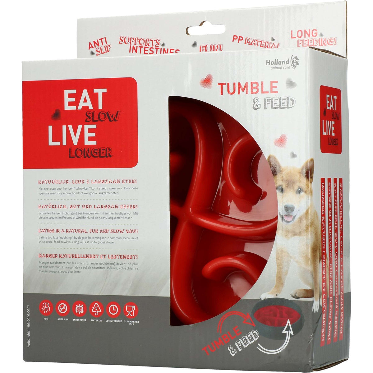 Eat Slow Live Longer Anti-glouton Tumble Feeder Rouge