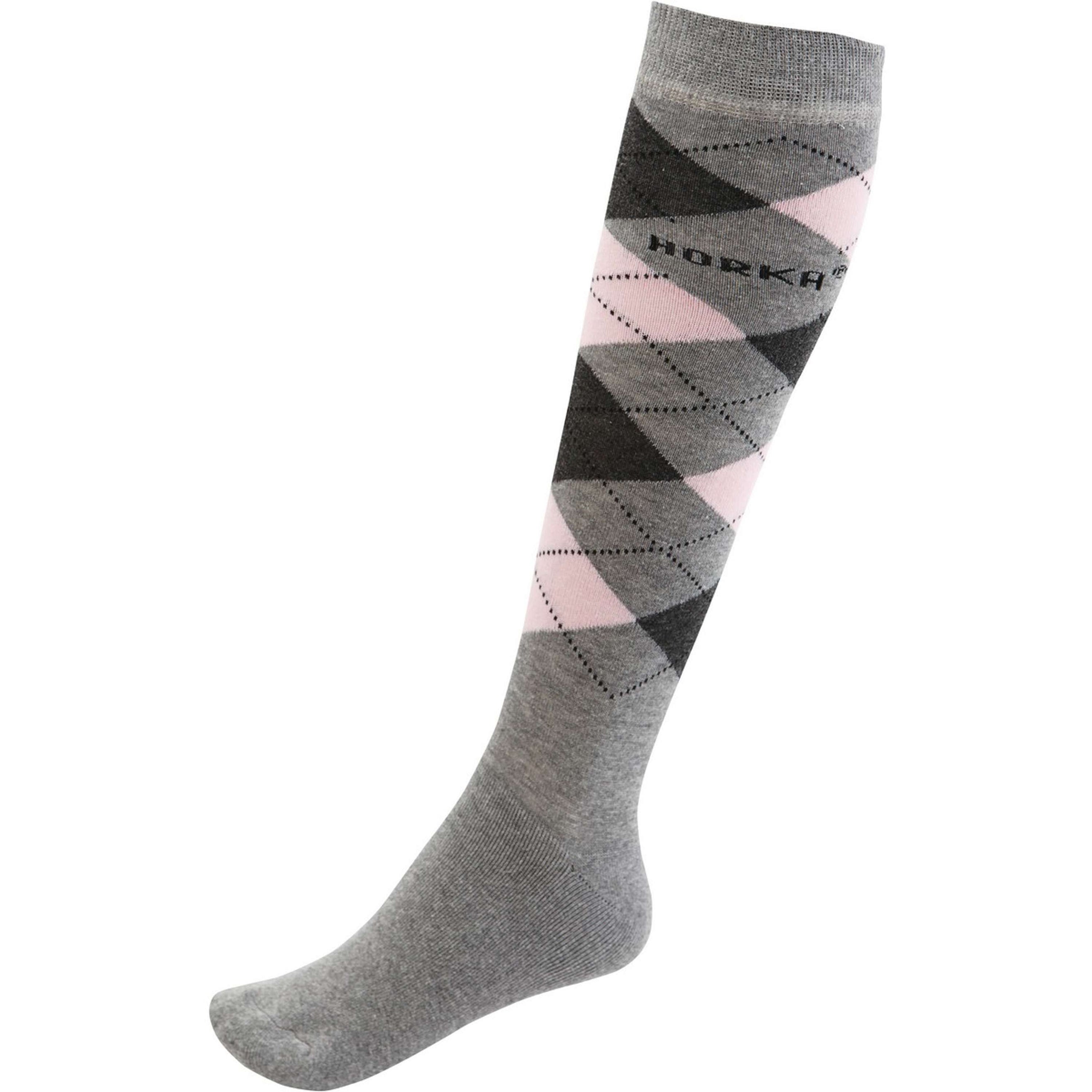HORKA Chaussettes d'Équitation Carreau Gris/Rose HORKA Chaussettes d'Équitation Carreau Gris/Rose