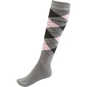 HORKA Chaussettes d'Équitation Carreau Gris/Rose