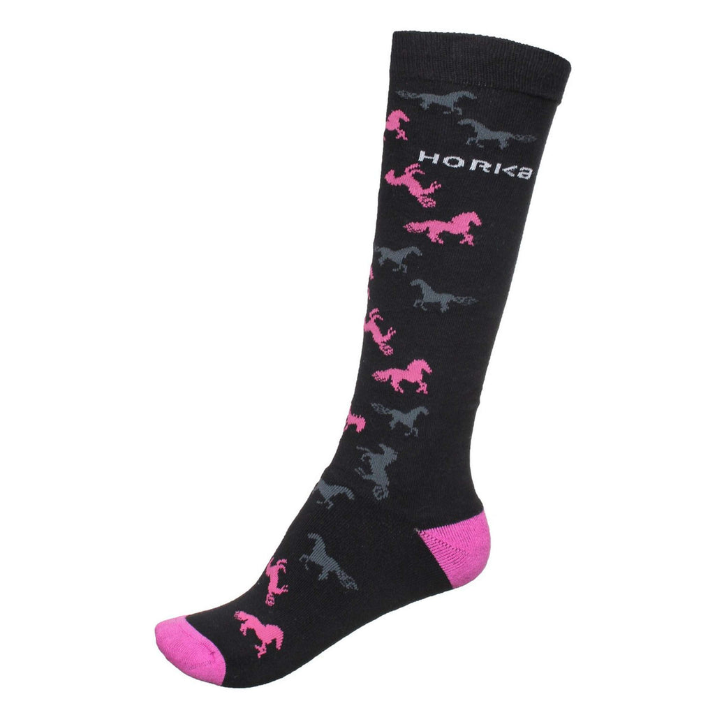 HORKA Chaussettes d'Équitation Chevaux Noir/Rose