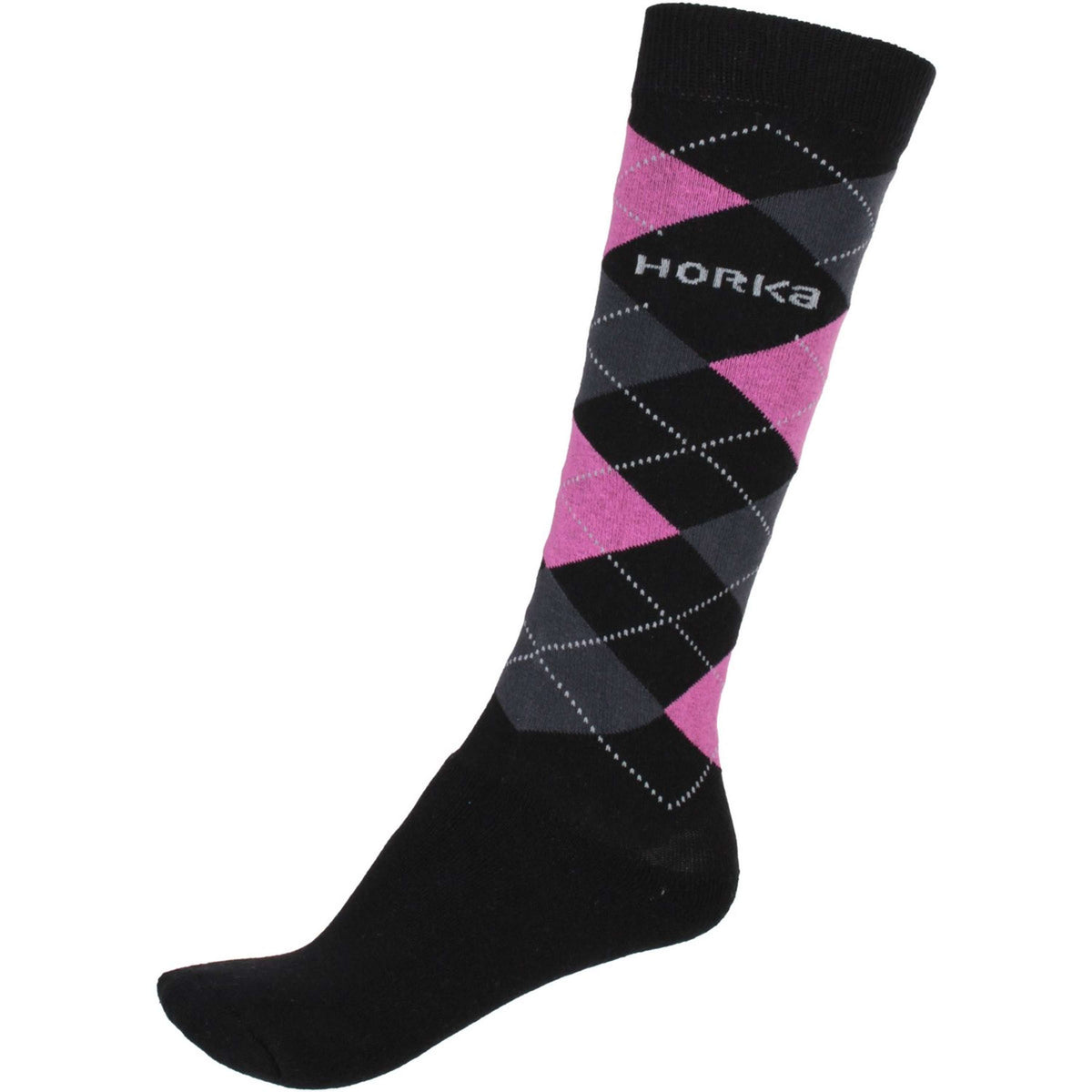 HORKA Chaussettes d'Équitation Carreau Noir/Rose