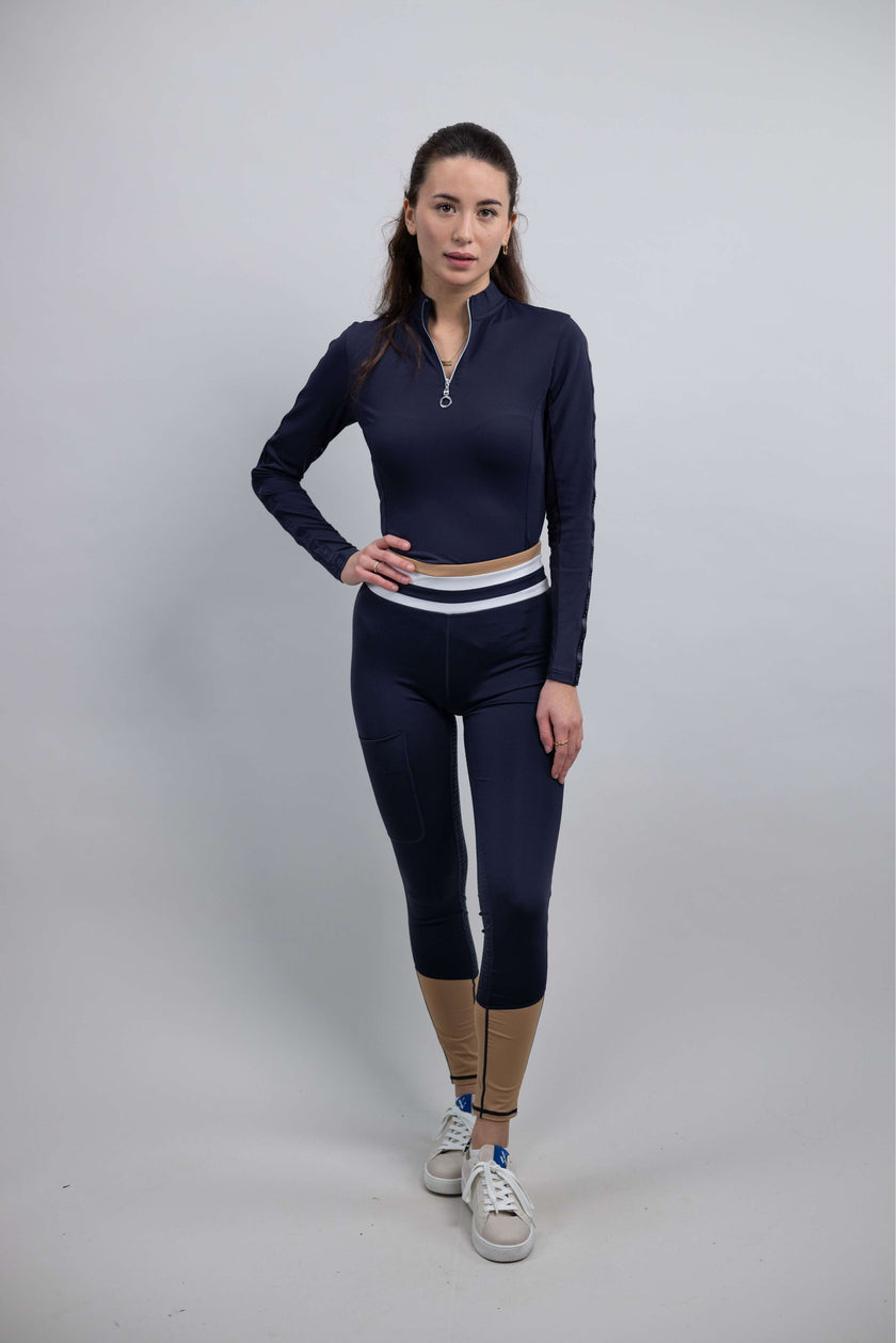 Harcour Legging d'Équitation Brookie Full Grip Navy/Iced Coffee