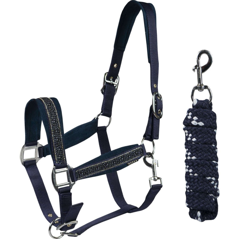 HORKA Ensemble Licol Equestrian Pro Crystals & Pearls Bleu