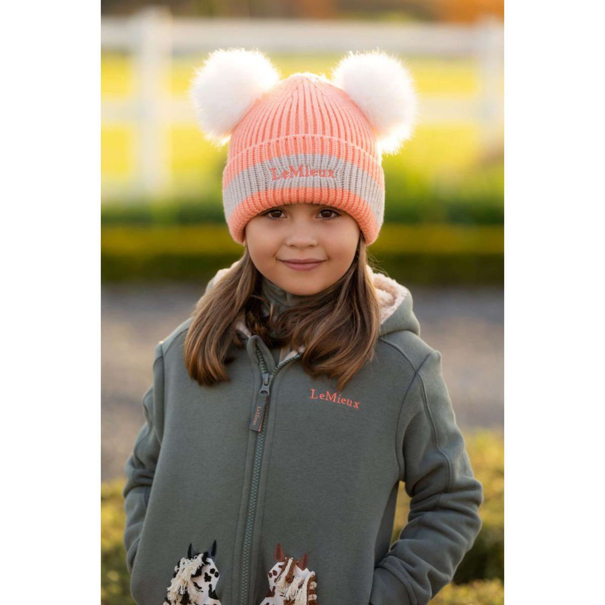 LeMieux Bonnet Mini Double Pom Enfants Peach Punch