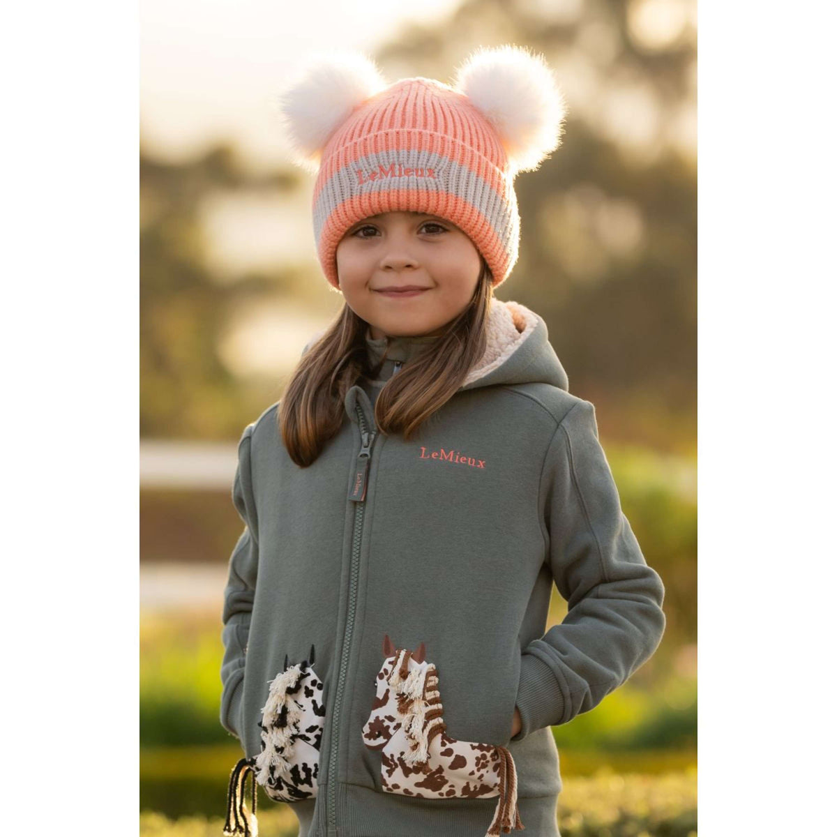 LeMieux Bonnet Mini Double Pom Enfants Peach Punch