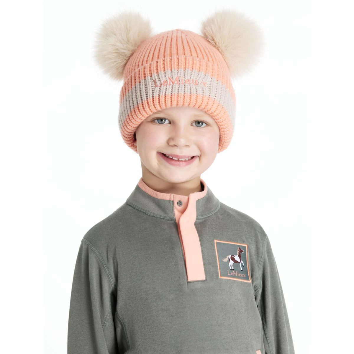 LeMieux Bonnet Mini Double Pom Enfants Peach Punch
