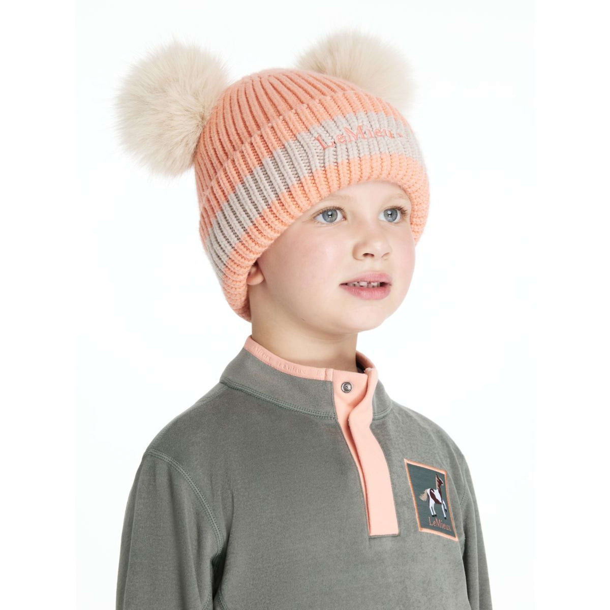 LeMieux Bonnet Mini Double Pom Enfants Peach Punch