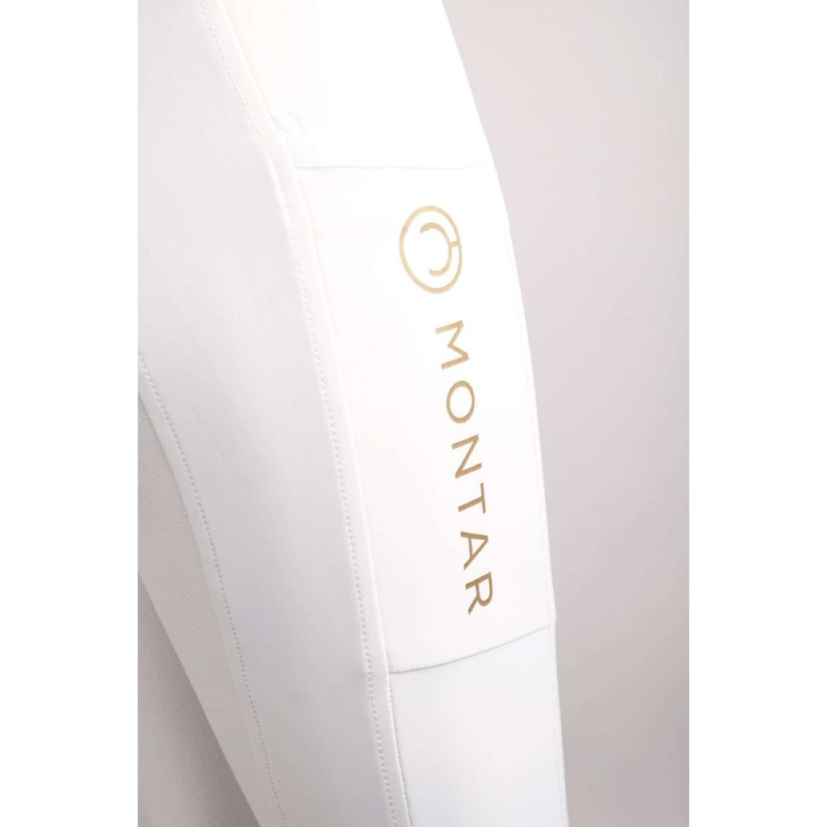 Montar Legging d'Équitation Makayla Pull On Gold Logo Full Grip Blanc