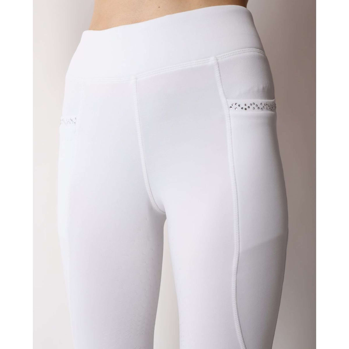 Montar Legging d'Équitation Crystal Pull On Full Grip Blanc