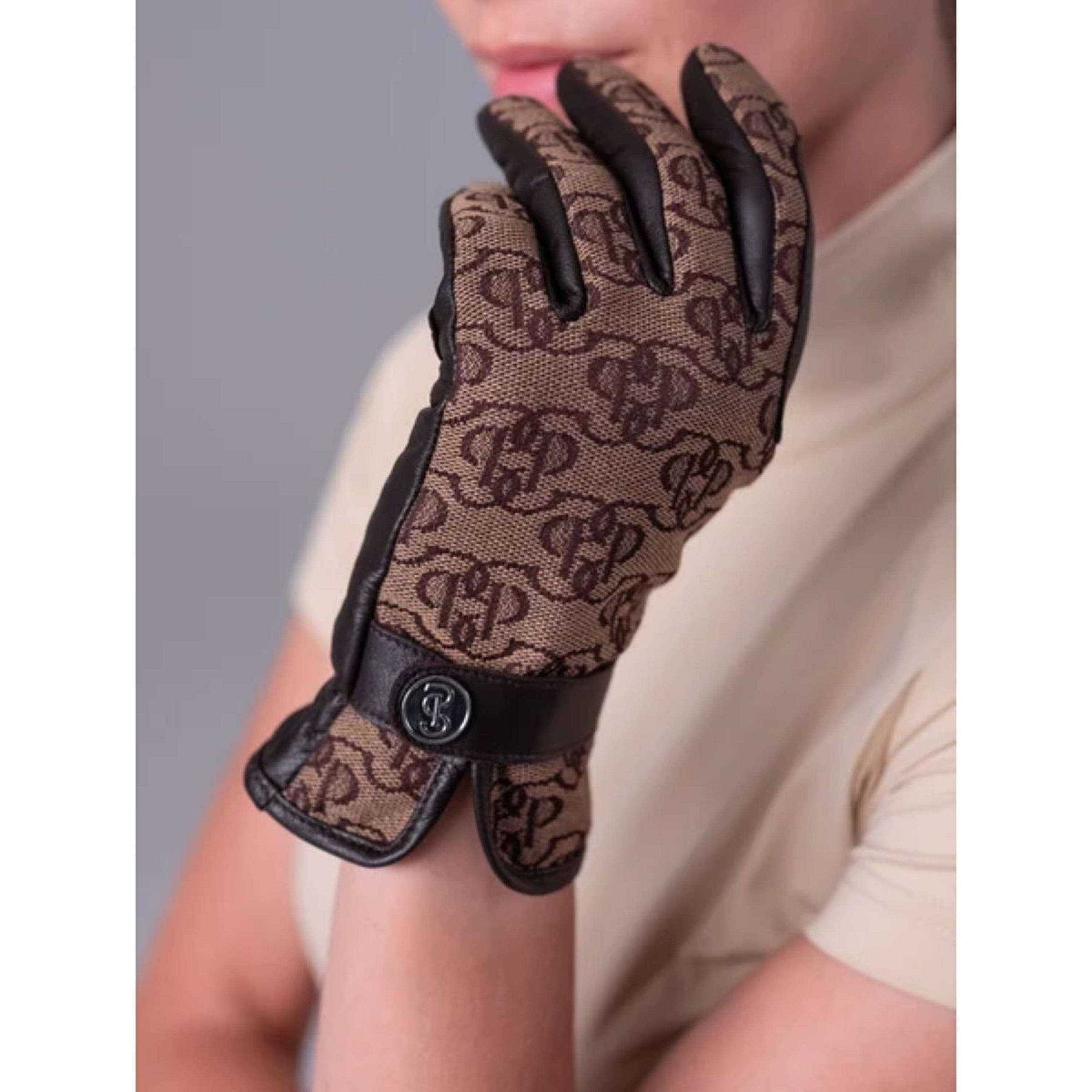 PS of Sweden Gants d'Équitation Monogram Leather Marron