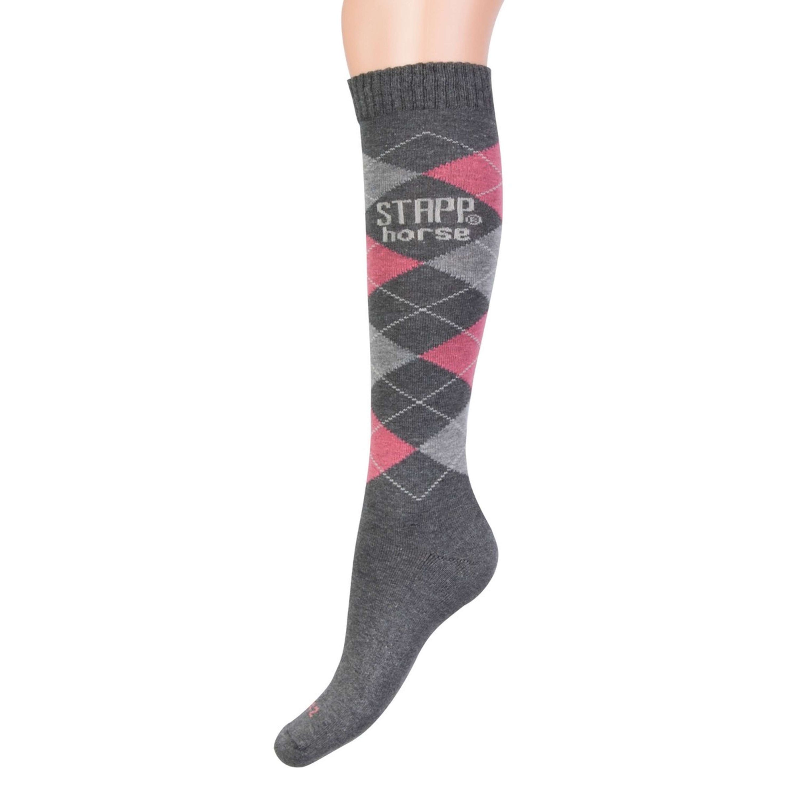 Stapp Horse Chaussettes d'Équitation Checkered Gris/Rose