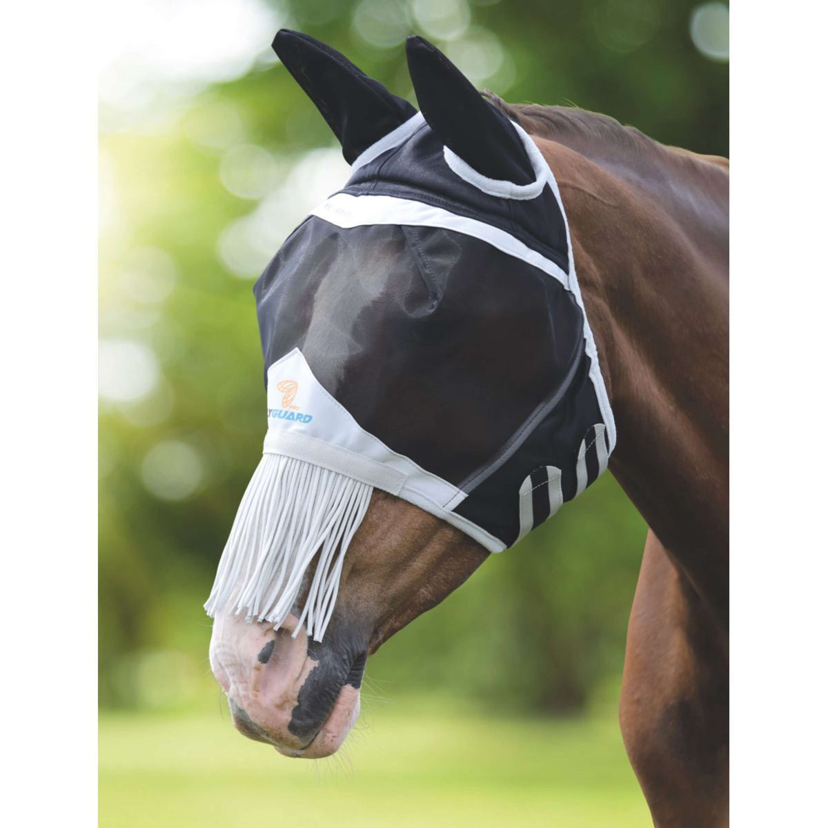 Masque Anti-Mouches Shires FlyGuard Pro Deluxe Avec Frange De Nez Vert - COB Cheval