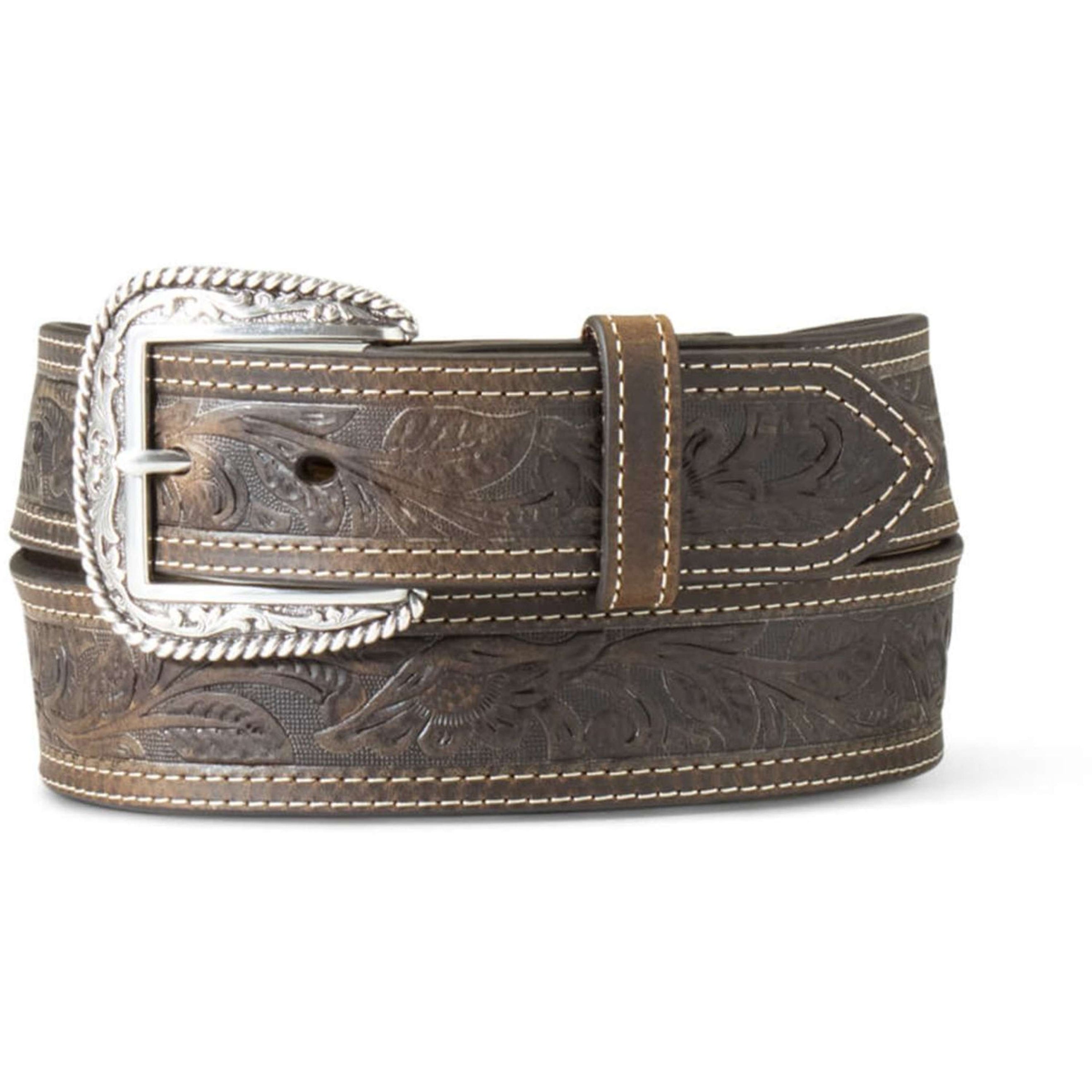 Ariat Ceinture Tooled Double Stitched Marron Ariat Ceinture Tooled Double Stitched Marron