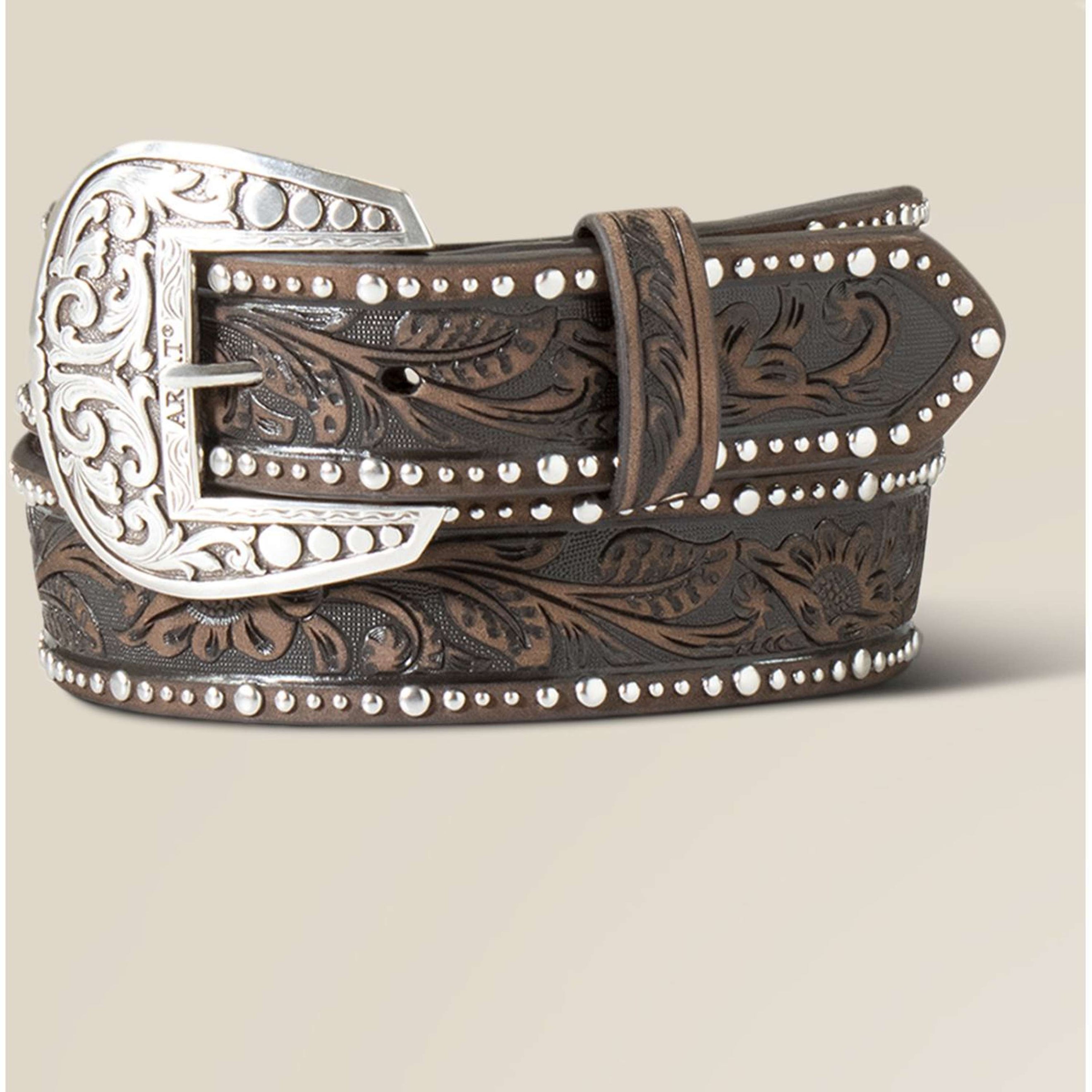Ariat Ceinture Studded Tooled Embossed Marron Ariat Ceinture Studded Tooled Embossed Marron