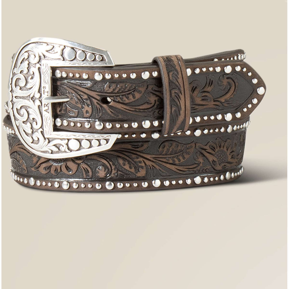 Ariat Ceinture Studded Tooled Embossed Marron