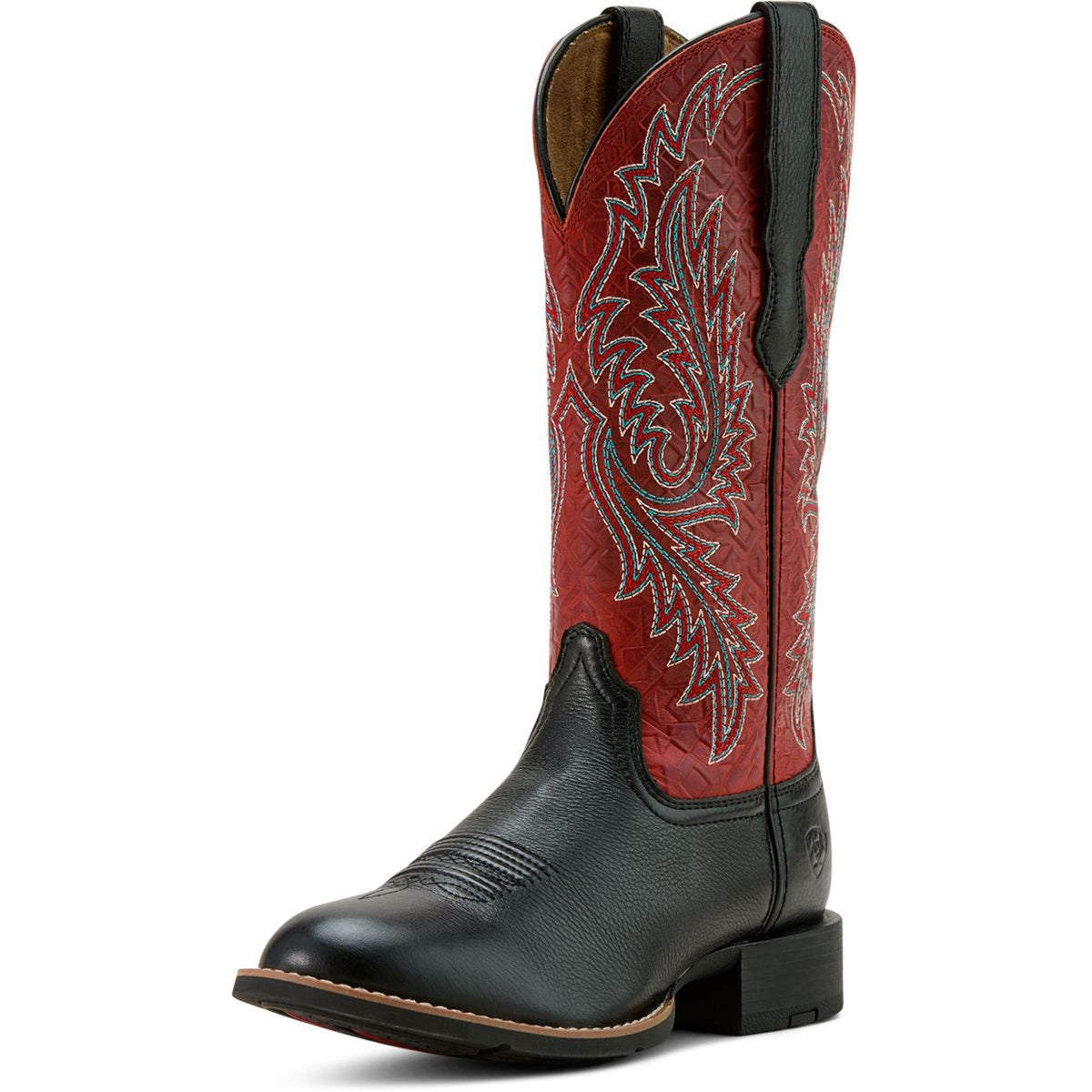 Ariat Bottes Western Round Up Stretchfit Femme Black Deertan/Garnet Emboss