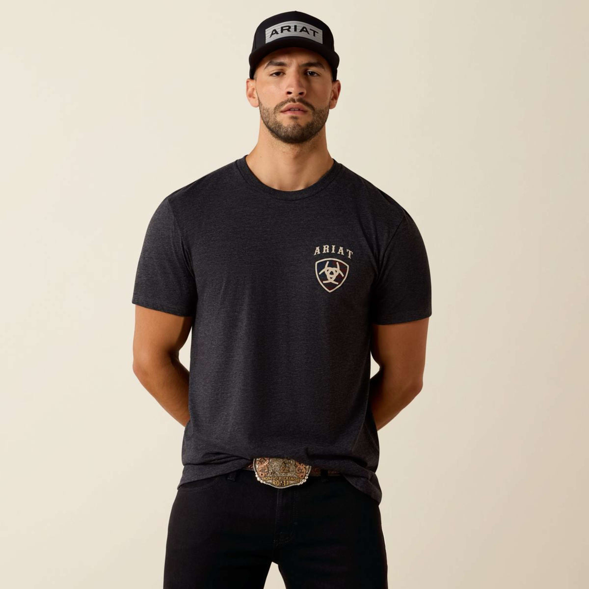 Ariat T-Shirt American Bison Tee Hommes Charcoal Heather