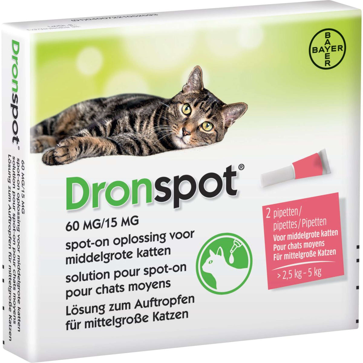 Bayer Dronspot Vermifuge pour Chats de Taille Moyenne 60 mg/15 mg >2,5-5 kg