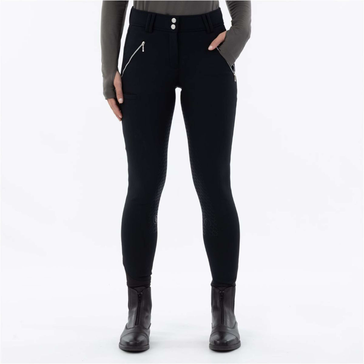 BR Pantalon d'Équitation Dominique Softshell Silicone Fond de Peau Meteorite