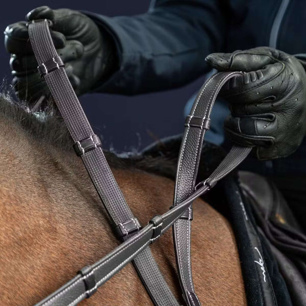 Dyon Rênes Hunter 5/8 avec Arrêts Cuir Noir