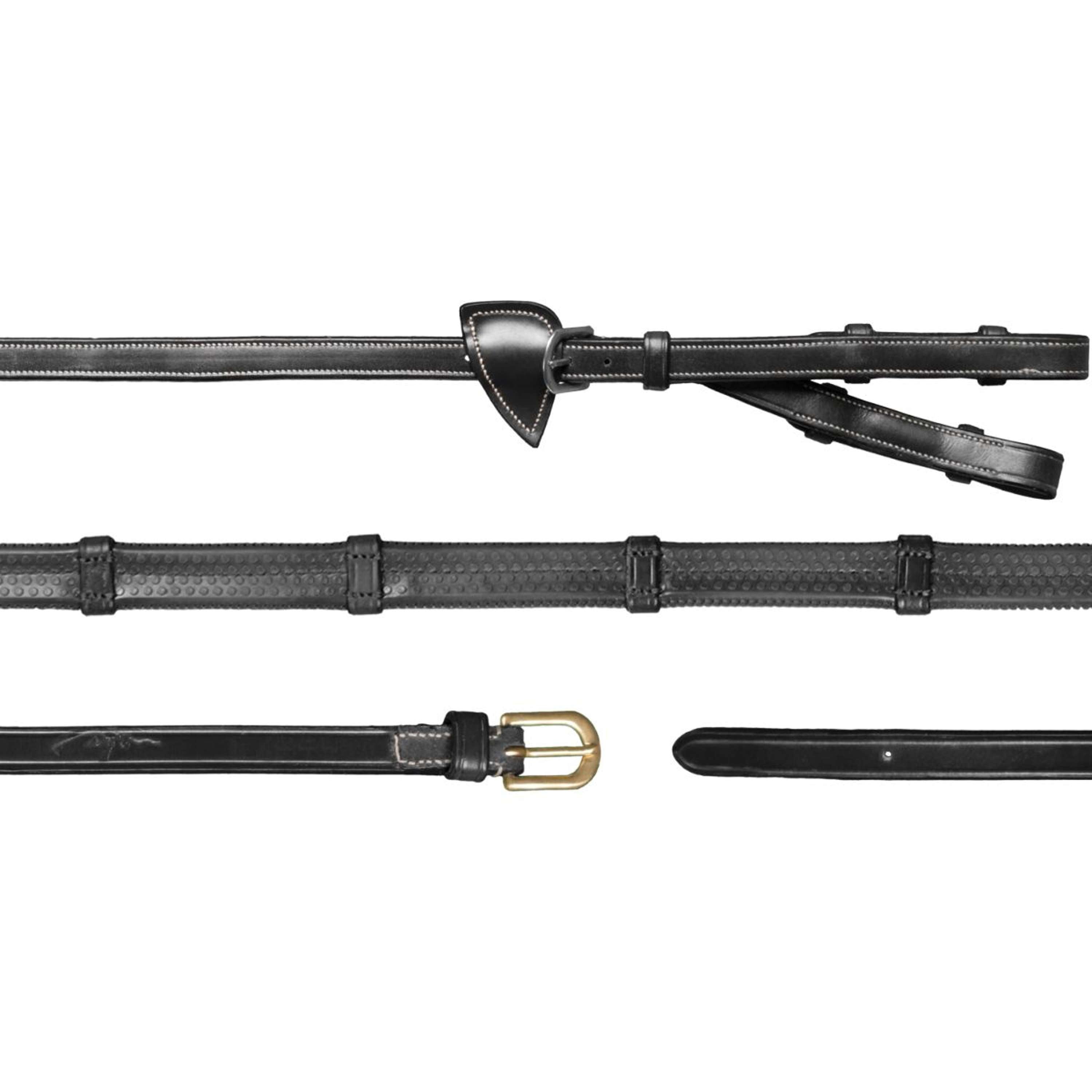 Schockemöhle | Rênes en cuir grip avec arrêtoires - Noir/Argent - 1000 Schockemöhle | Rênes en cuir grip avec arrêtoires - Noir/Argent - 1000