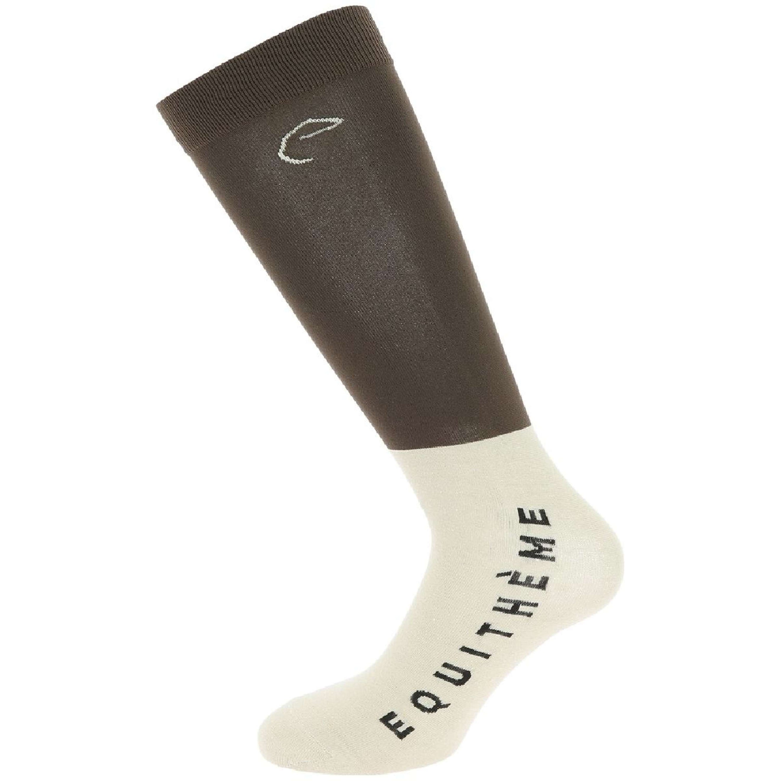 EQUITHÈME Chaussettes d'Équitation Compet Marron/beige EQUITHÈME Chaussettes d'Équitation Compet Marron/beige