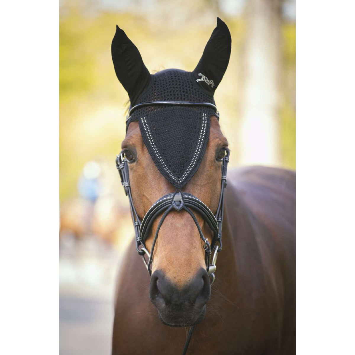 Pénélope Bonnet Anti-Mouches Strass Long Noir