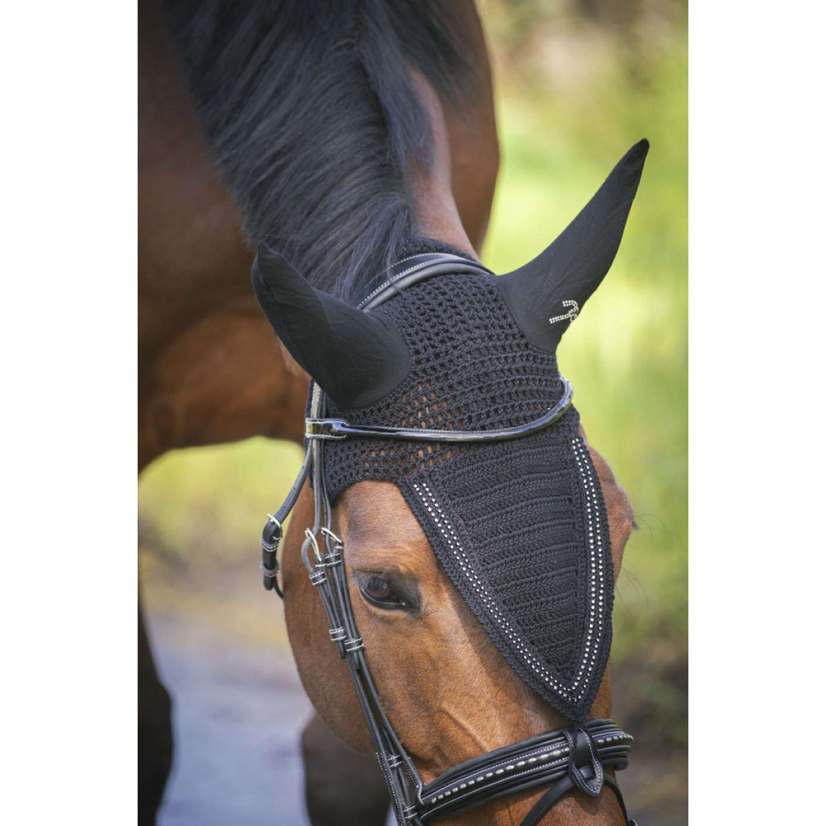 Pénélope Bonnet Anti-Mouches Strass Long Noir