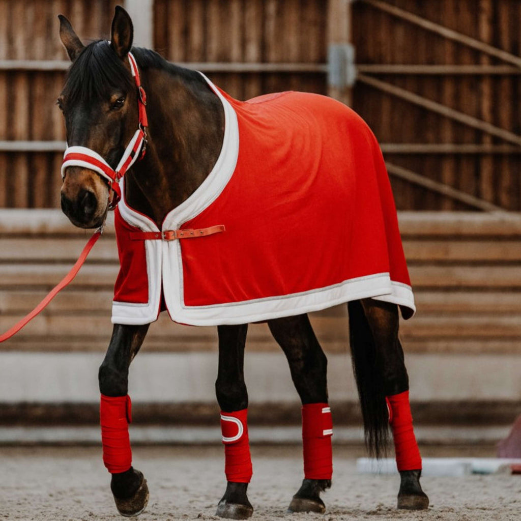 EQUITHÈME Couvertures Anti-Transpiration Noël Fleece Rouge