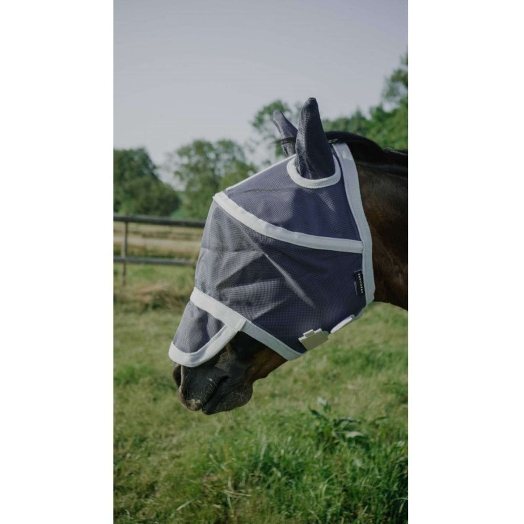 EQUITHÈME Masque Anti-Mouches Hoop avec Protection UV Marin