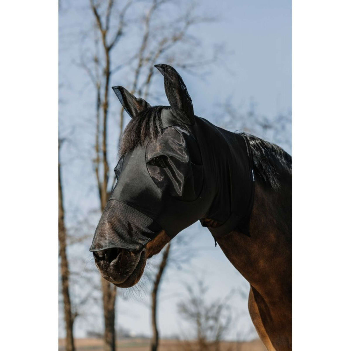 EQUITHÈME Masque Anti-Mouches Hood avec Protection UV Noir