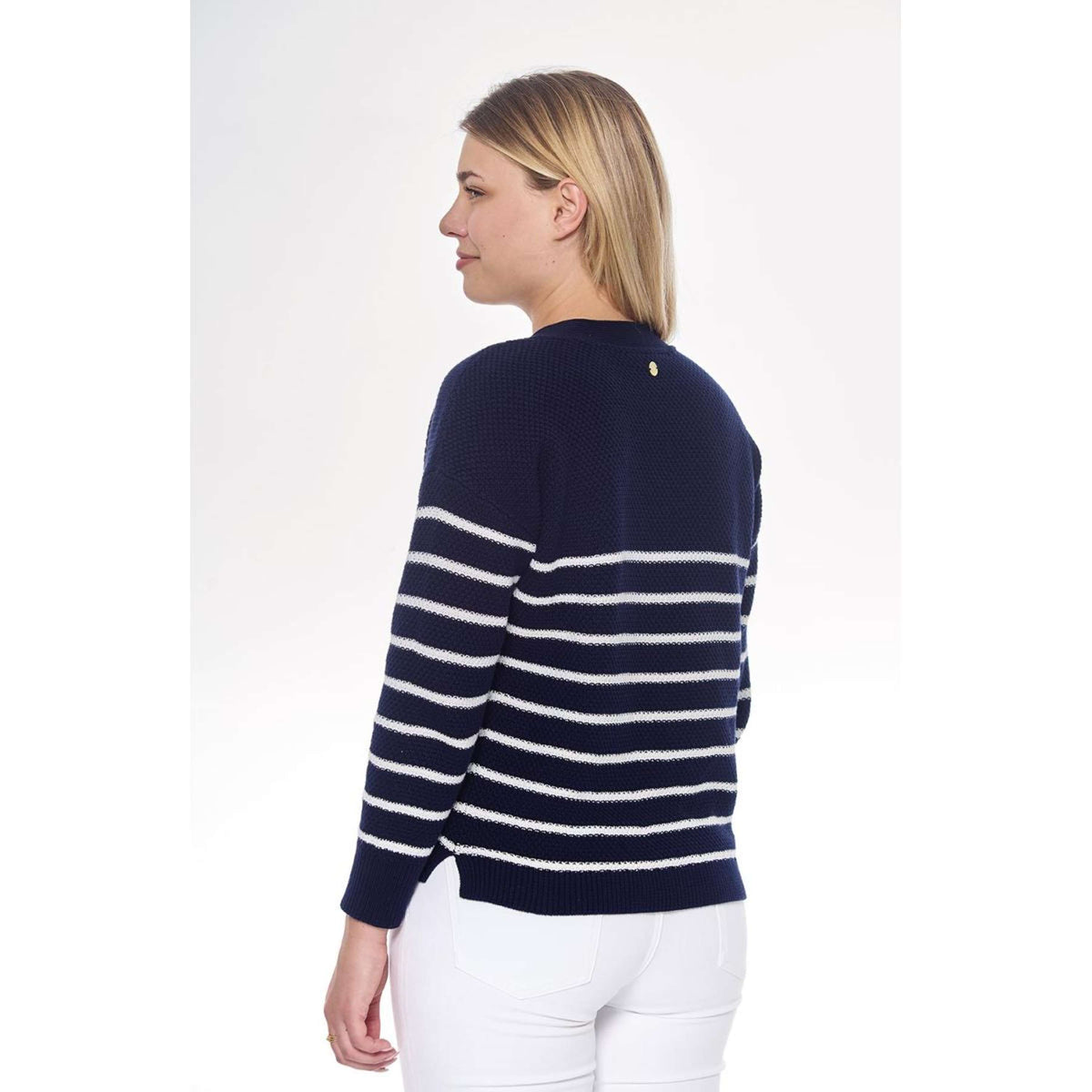 Harcour Pull Camelia Cardigant Femme Marine/Blanc