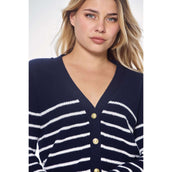 Harcour Pull Camelia Cardigant Femme Marine/Blanc