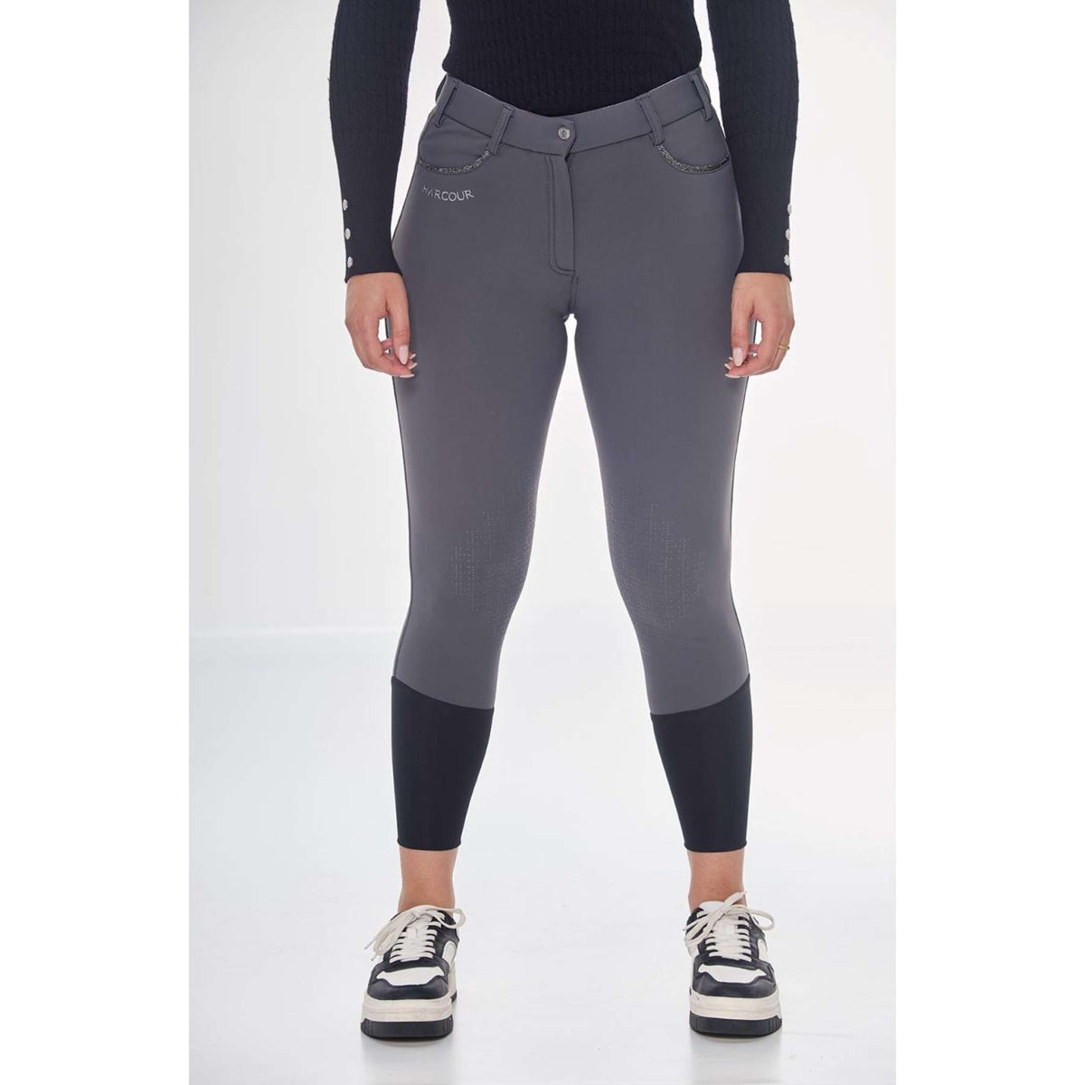 Harcour Pantalon d'Équitation Jaipur Fix System Grip Polarfleece Femme Anthracite