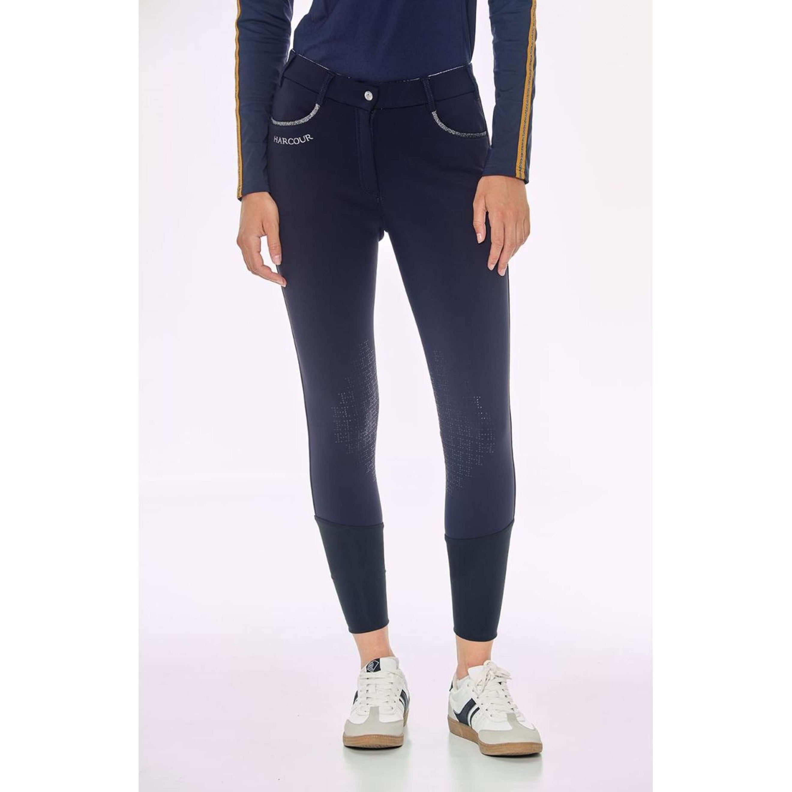 Harcour Pantalon d'Équitation Jaipur Fix System Grip Polarfleece Femme Marin