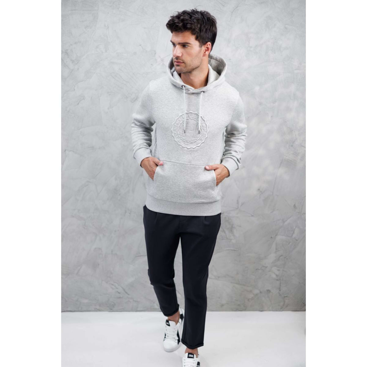 Harcour Pull col Hoodie Samy Unisex Gris Chiné