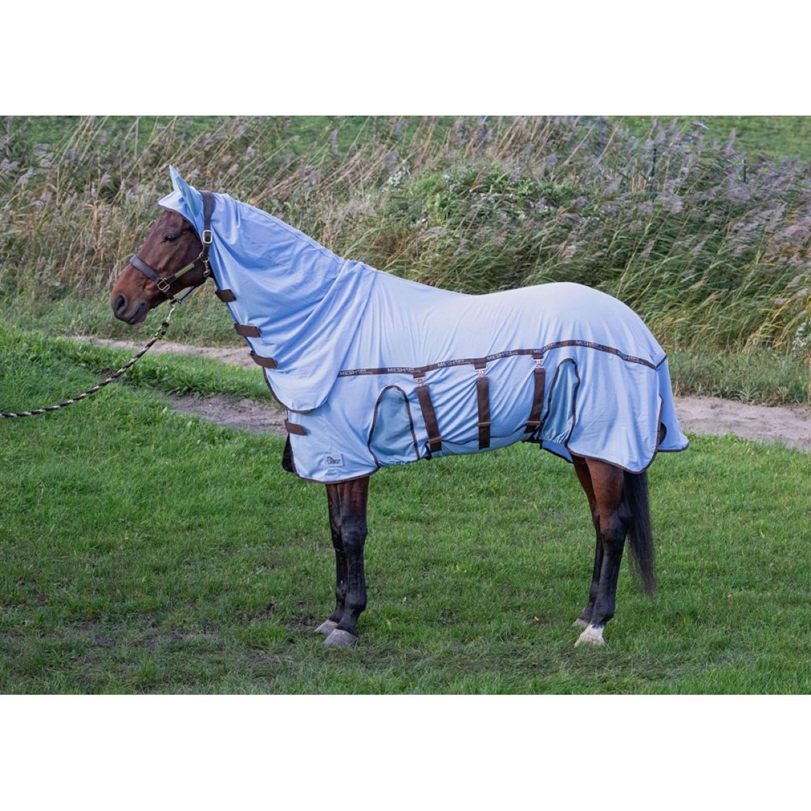 Harry's Horse Couverture Anti-Mouches Mesh Pro Belly avec Cou Bleu