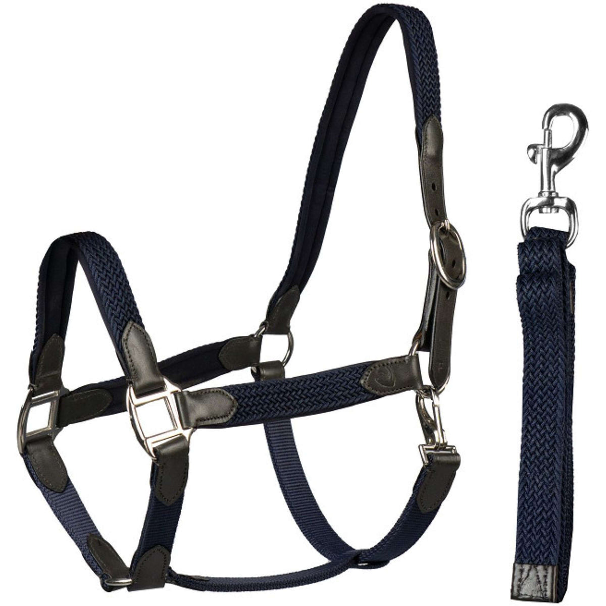 HORKA Ensemble Licol Cuir avec nylon tressé Marron/blue