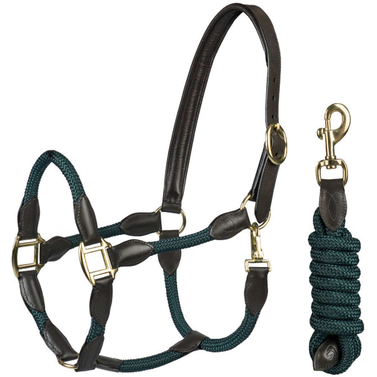 HORKA Ensemble Licol Cuir avec corde Marron Vert