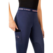 HKM Legging d'Équitation Wien Prise de Genou Bleu Foncé/Corail Néon