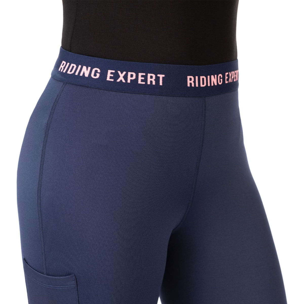 HKM Legging d'Équitation Wien Prise de Genou Bleu Foncé/Corail Néon