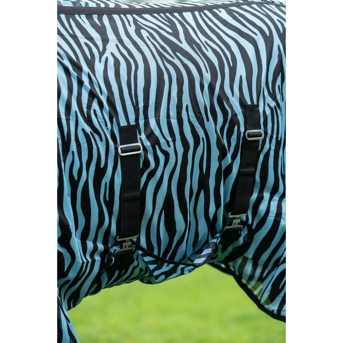 HKM Couverture Anti-Mouches Zebra Aqua avec Couvre-cou Lemon/noir