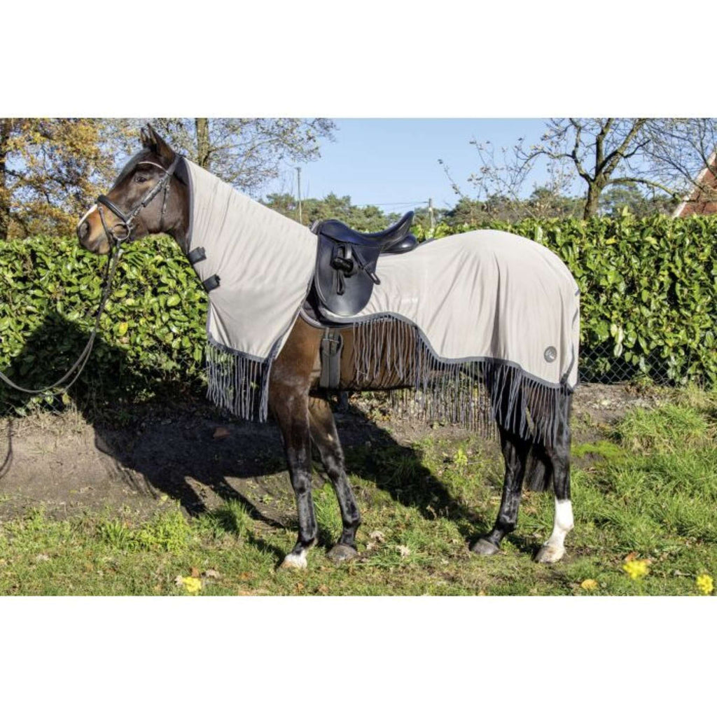 HKM Couverture de Marcheur Anti-Mouches Fringes Couvre-cou Amovible Argent/Gris