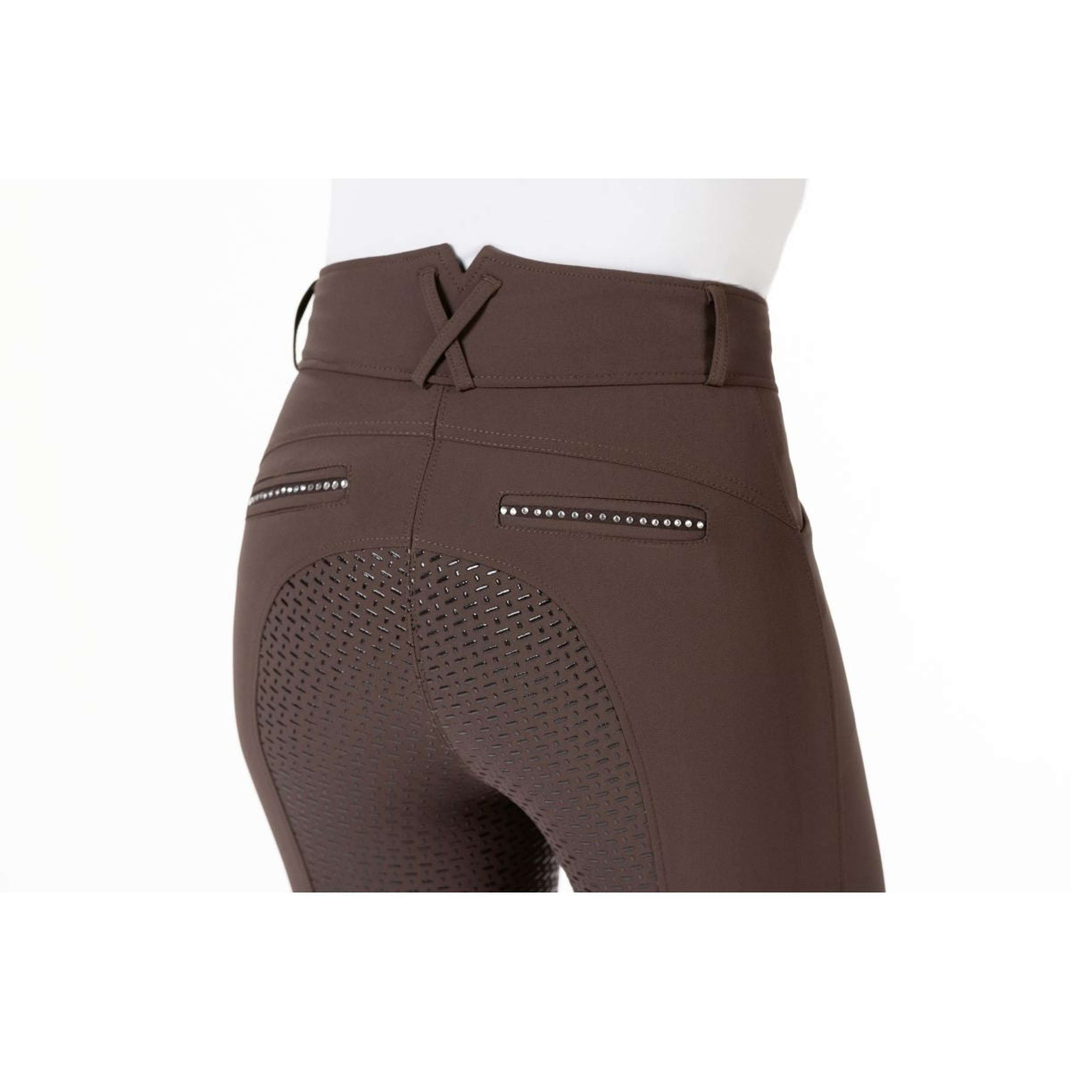 HKM Pantalon d'Équitation Monaco Crystal Silicone Fond de Peau Marron foncé