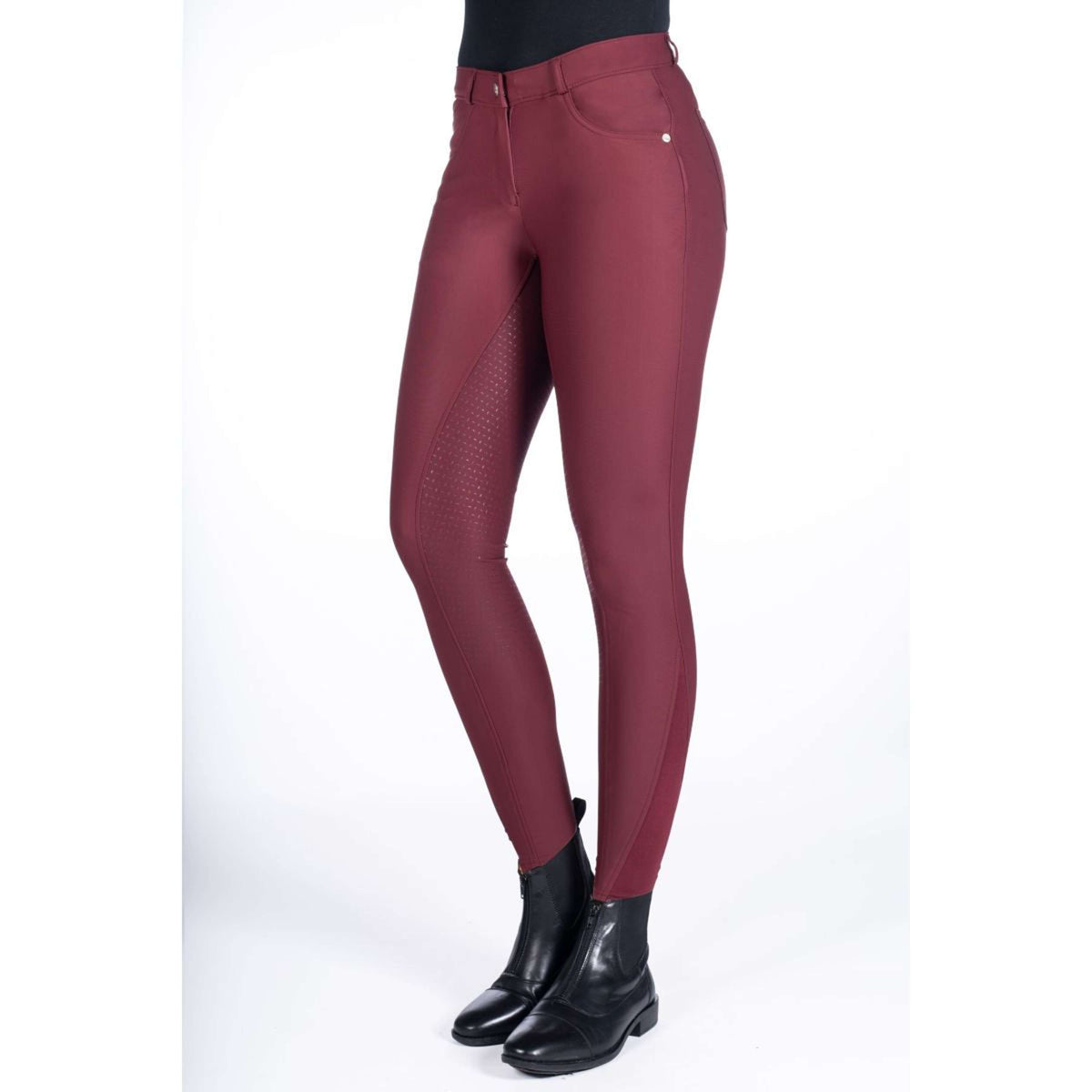 HKM Pantalon d'Équitation Luna Full Grip Vin rouge