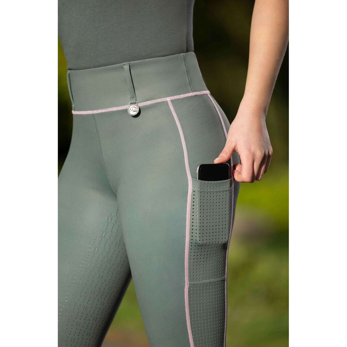 HKM Legging d'Équitation Juna Full Grip Gris Vert