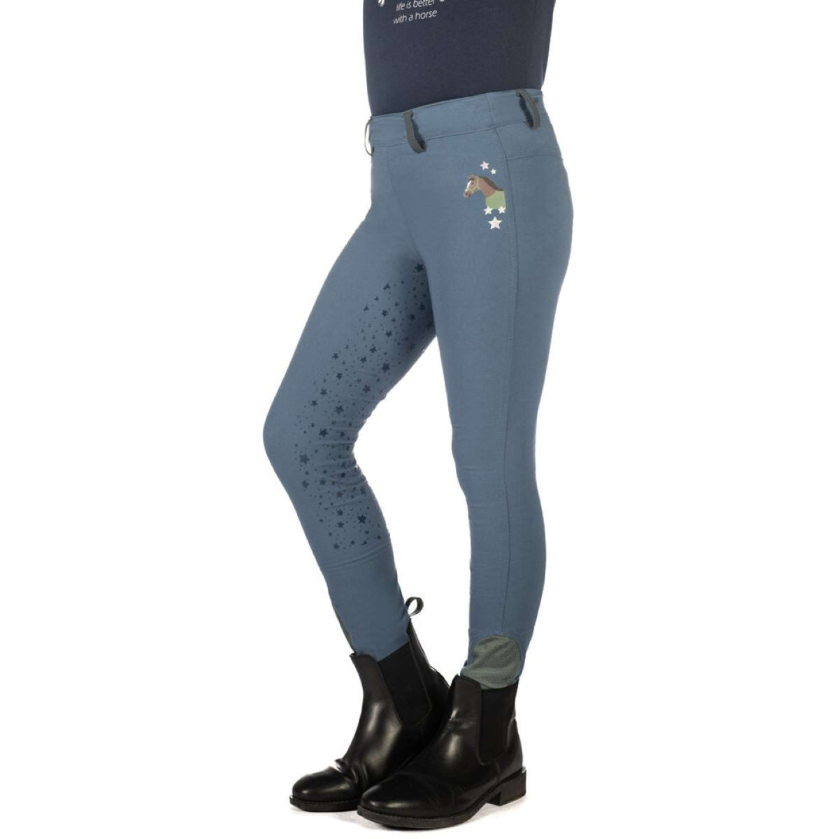 HKM Legging d'Équitation Pony Dream II Full Grip Bleu Fumeé