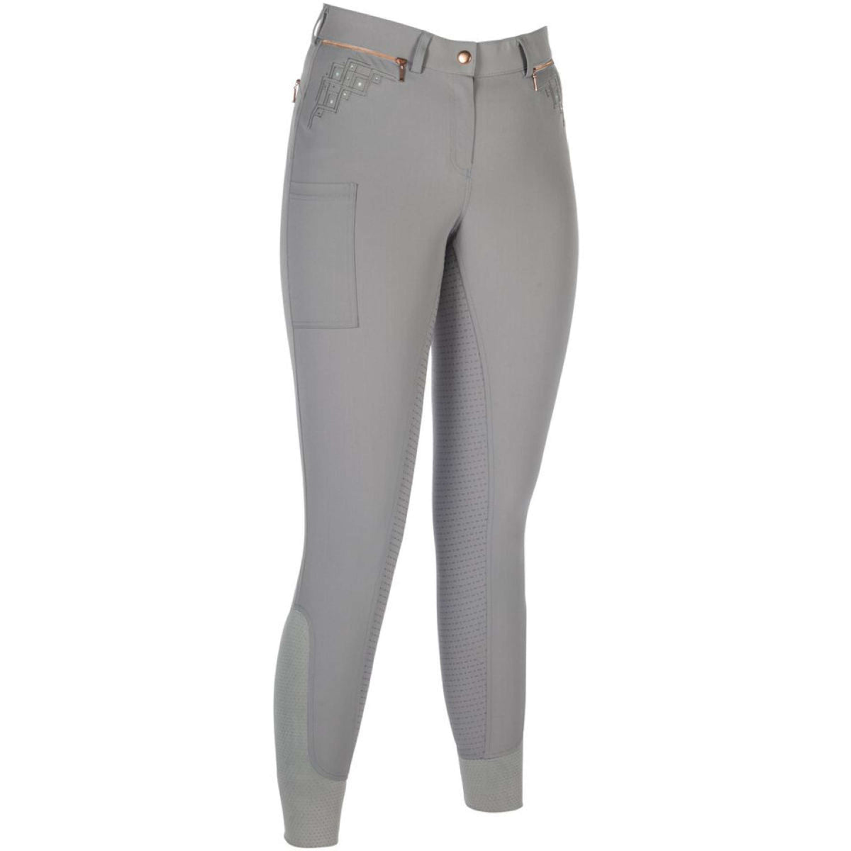HKM Pantalon d'Équitation Rosegold Sparkle Full Grip Gris/Or Rose