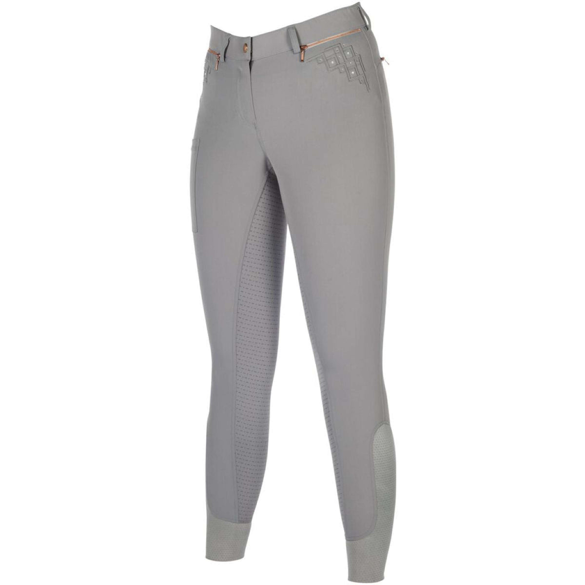 HKM Pantalon d'Équitation Rosegold Sparkle Full Grip Gris/Or Rose